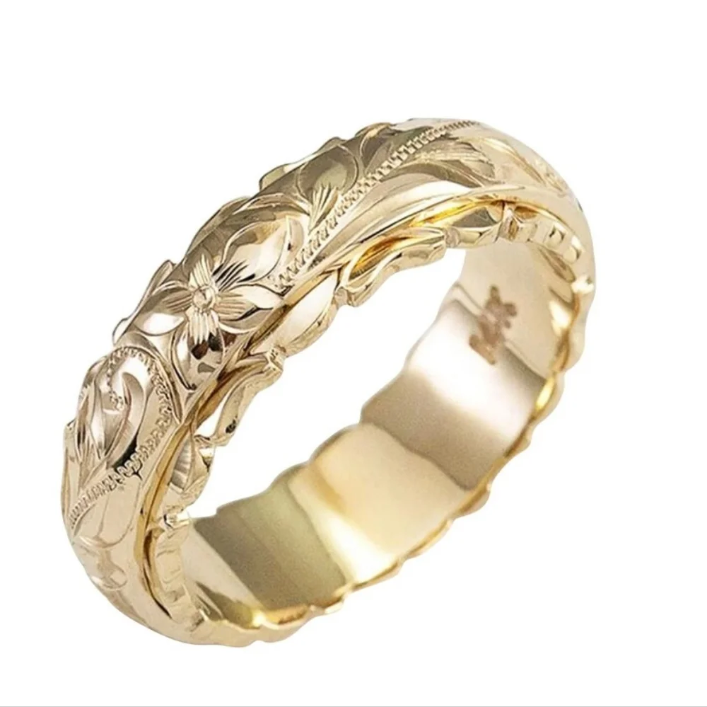 NWT 14K Gold Plated Suspended Carved Rose Flower Ring size 8 - Picture 4 of 4